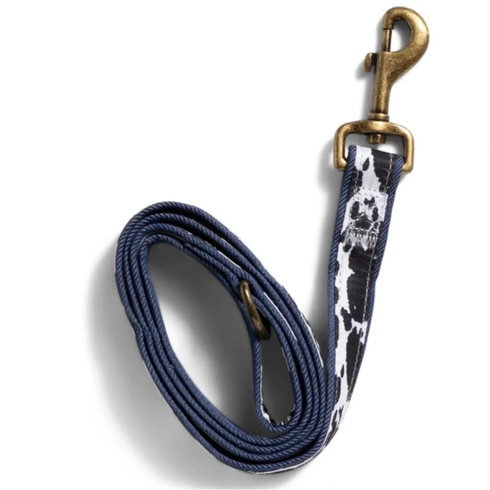 Wrangler XSmall/Small Dog Overlay Leash in Cow Print black white denim blue NWT